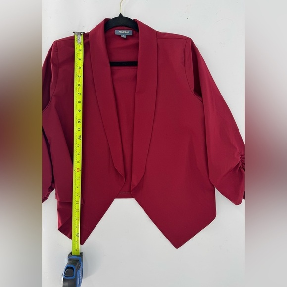 Modcloth Open Front Ruched 3/4 Sleeve Shoulder Pad Blazer Cardigan - Picture 10 of 14